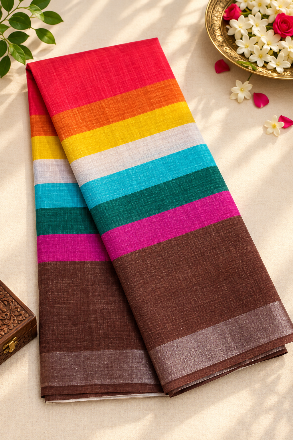 Cotton Linen Printed Saree with Unstitched Blouse Piece