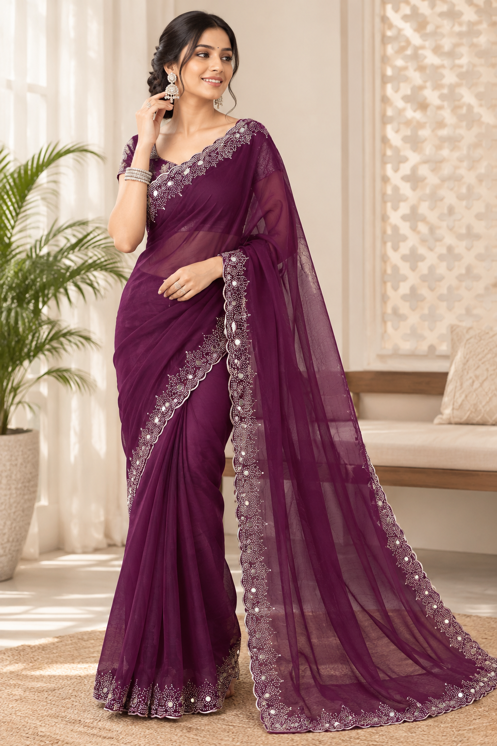 Fancy Georgette Saree with Unstitched Blouse Piece