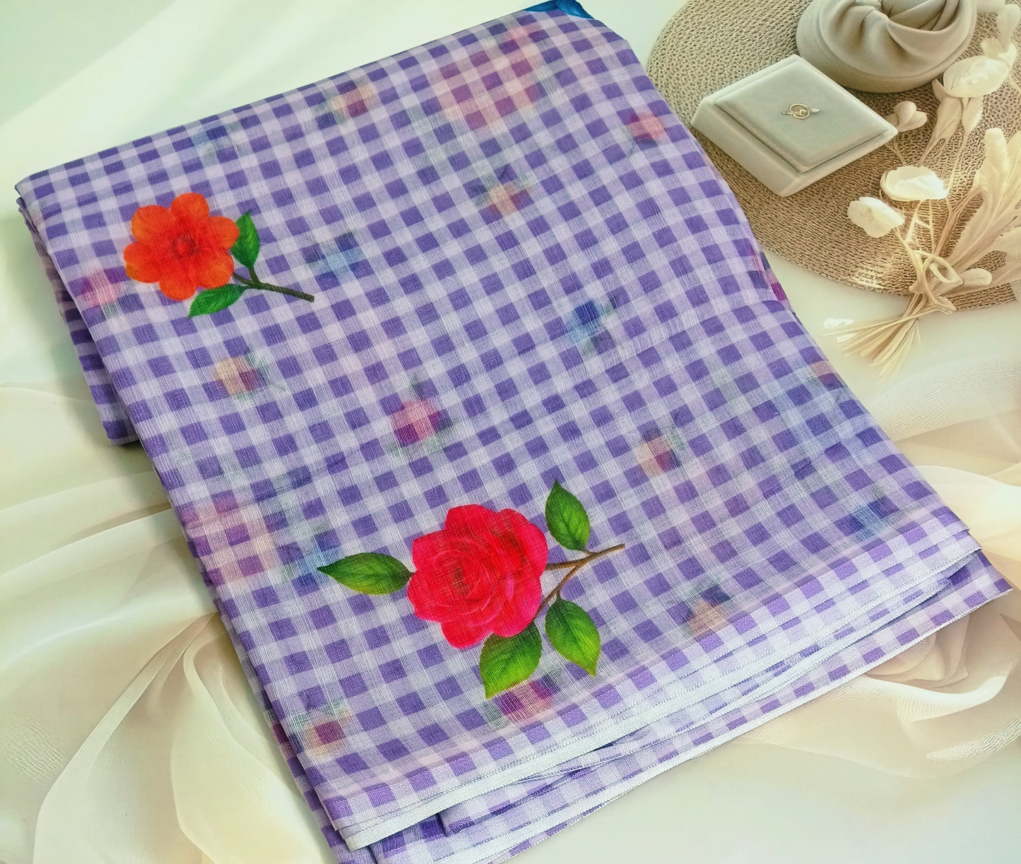 Cotton Linen Printed Saree with Unstitched Blouse Piece