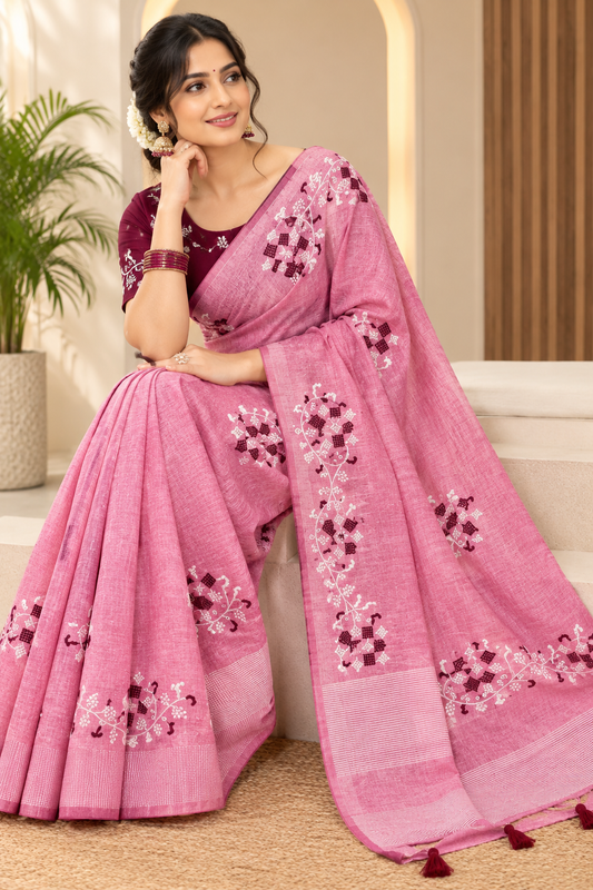 Chanderi Cotton Saree with Unstitched Blouse Piece
