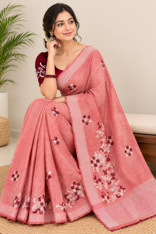 Chanderi Cotton Saree with Unstitched Blouse Piece