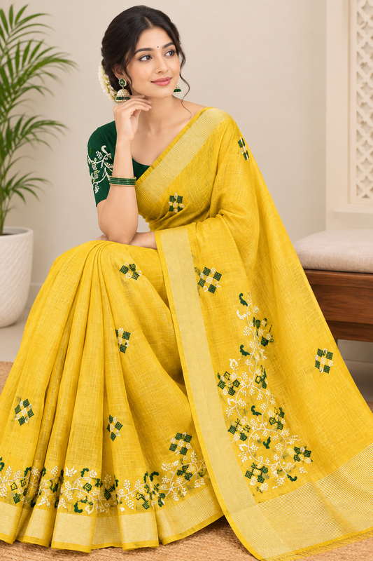 Chanderi Cotton Saree with Unstitched Blouse Piece