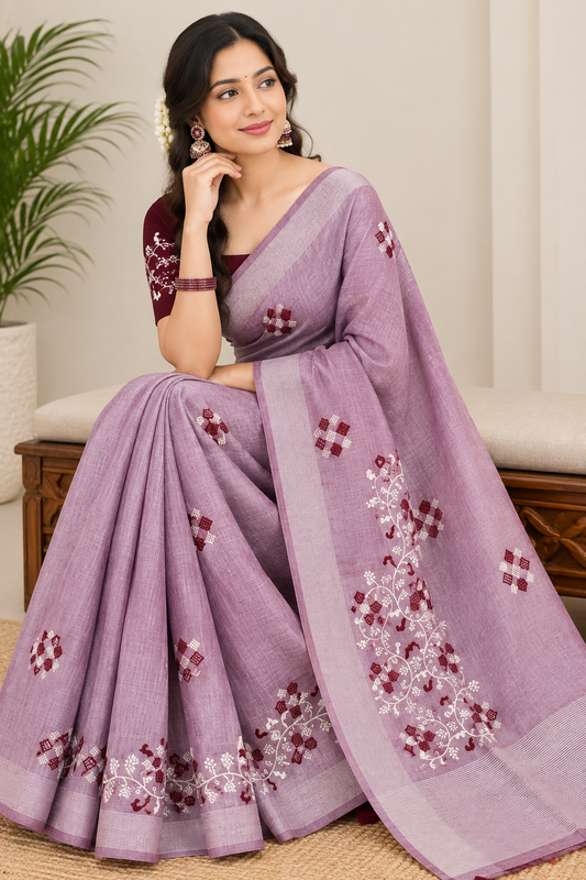 Chanderi Cotton Saree with Unstitched Blouse Piece