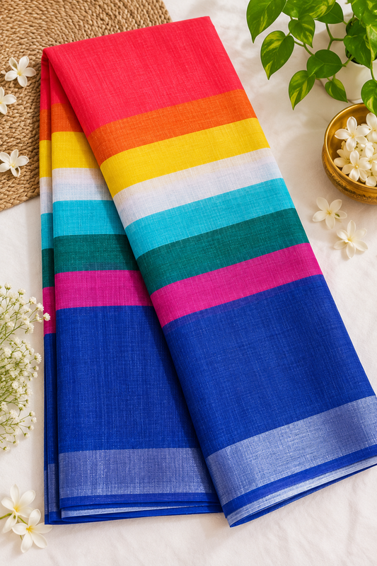Cotton Linen Printed Saree with Unstitched Blouse Piece