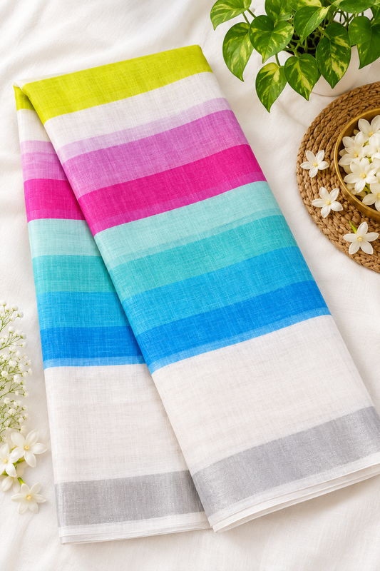 Cotton Linen Printed Saree with Unstitched Blouse Piece