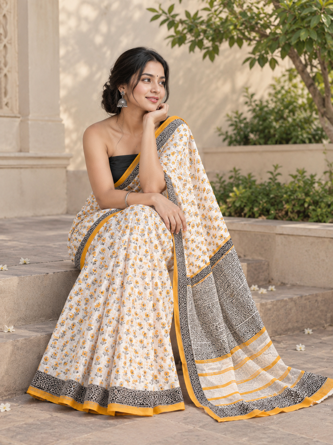 Jaipur Cotton Printed Saree with Unstitched Blouse Piece