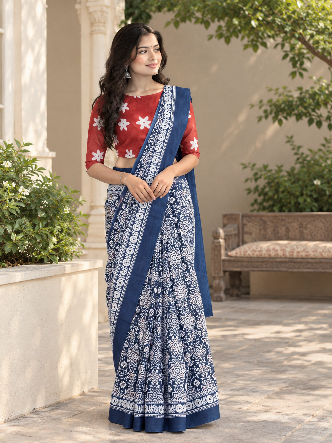 Jaipur Cotton Printed Saree with Unstitched Blouse Piece
