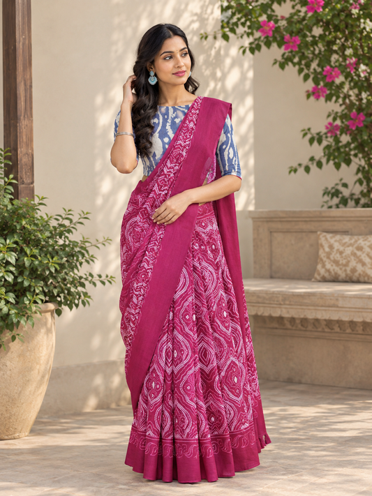 Jaipur Cotton Printed Saree with Unstitched Blouse Piece