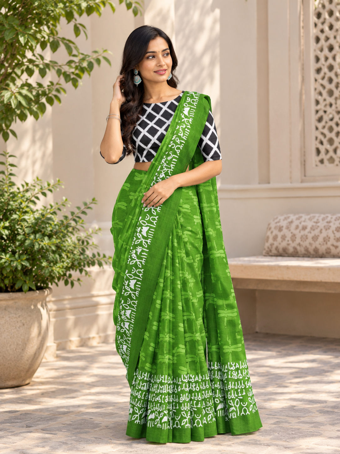 Jaipur Cotton Printed Saree with Unstitched Blouse Piece