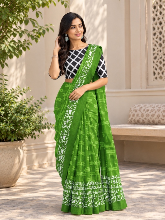 Jaipur Cotton Printed Saree with Unstitched Blouse Piece