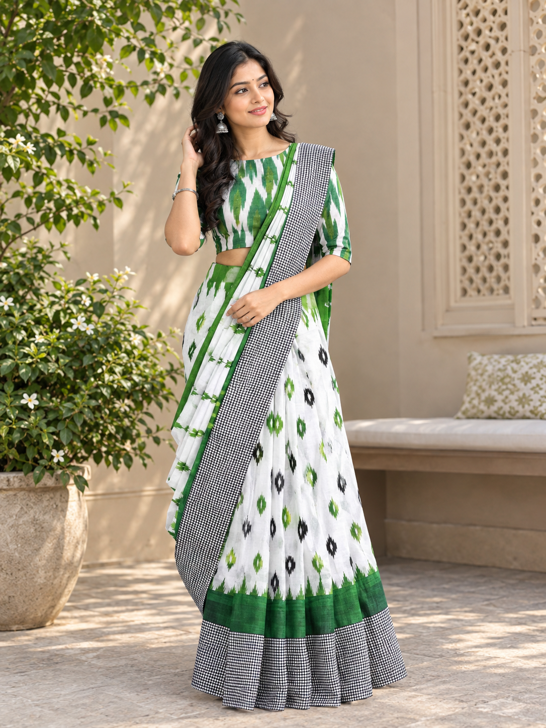 Jaipur Cotton Printed Saree with Unstitched Blouse Piece