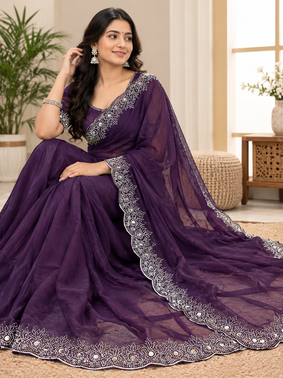 Fancy Georgette Saree with Unstitched Blouse Piece