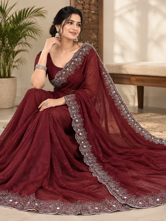 Fancy Georgette Saree with Unstitched Blouse Piece