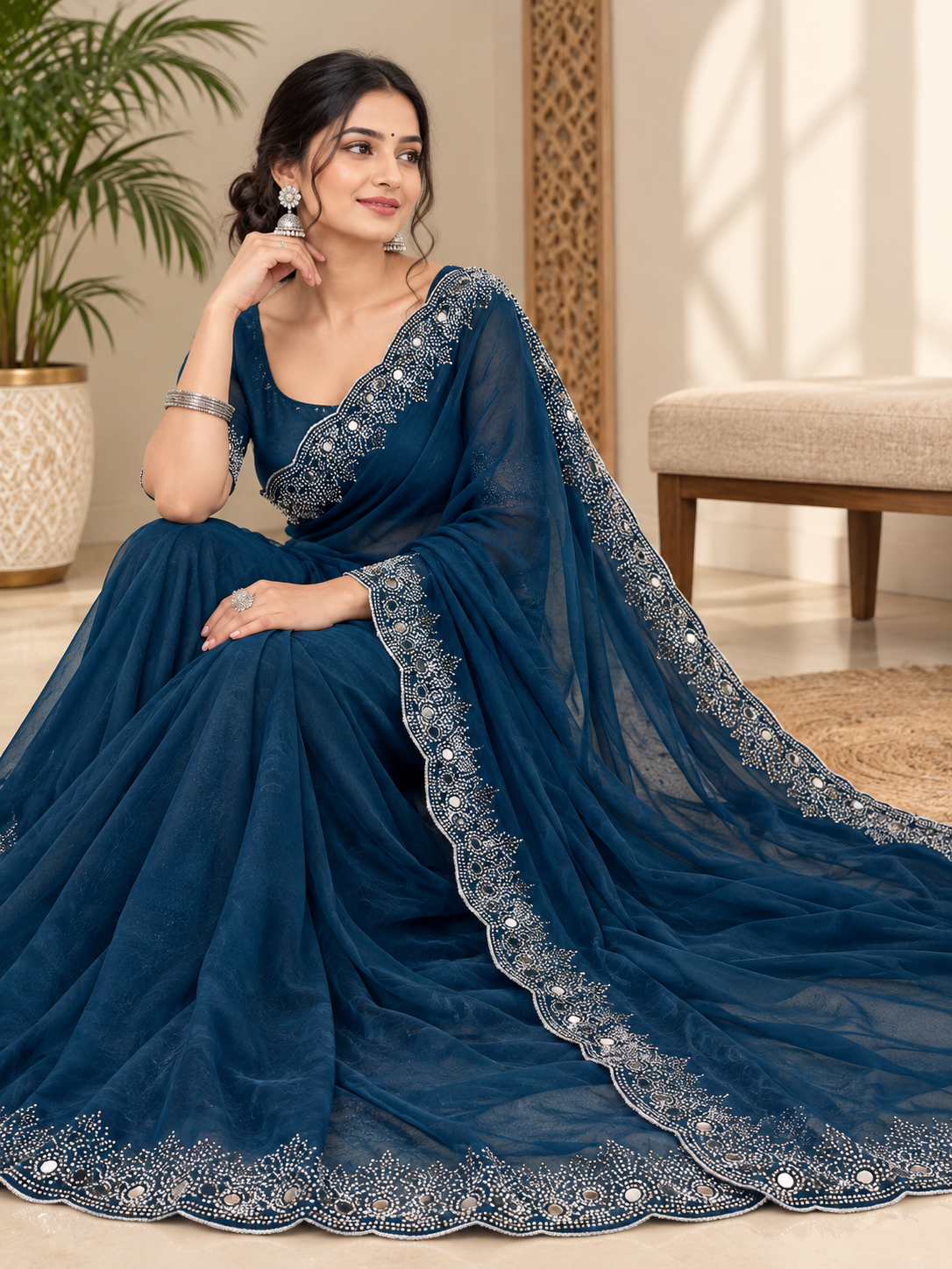 Fancy Georgette Saree with Unstitched Blouse Piece