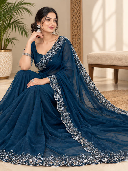 Fancy Georgette Saree with Unstitched Blouse Piece