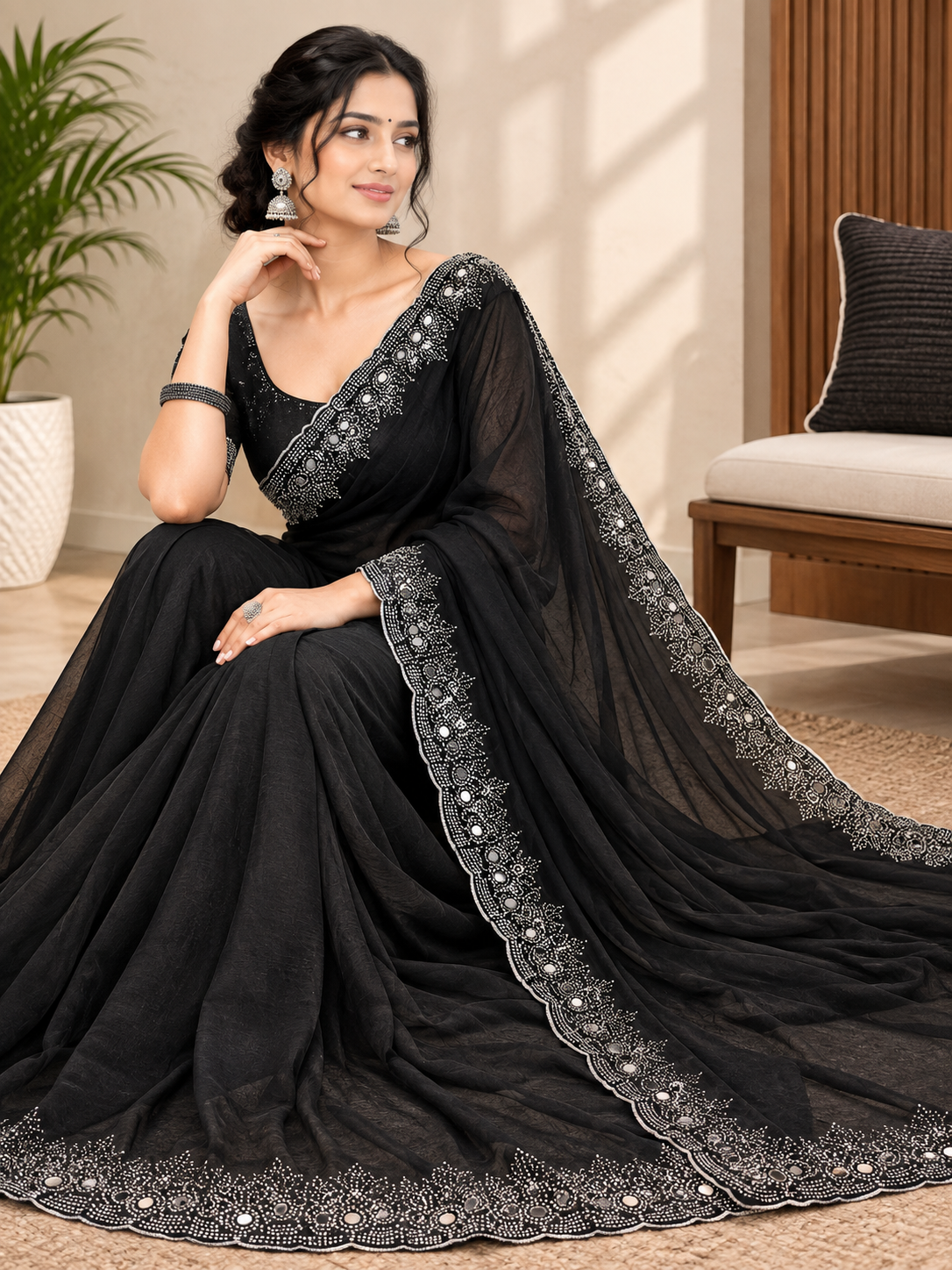 Fancy Georgette Saree with Unstitched Blouse Piece