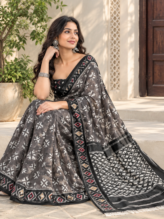 Jaipur Cotton Printed Saree with Unstitched Blouse Piece