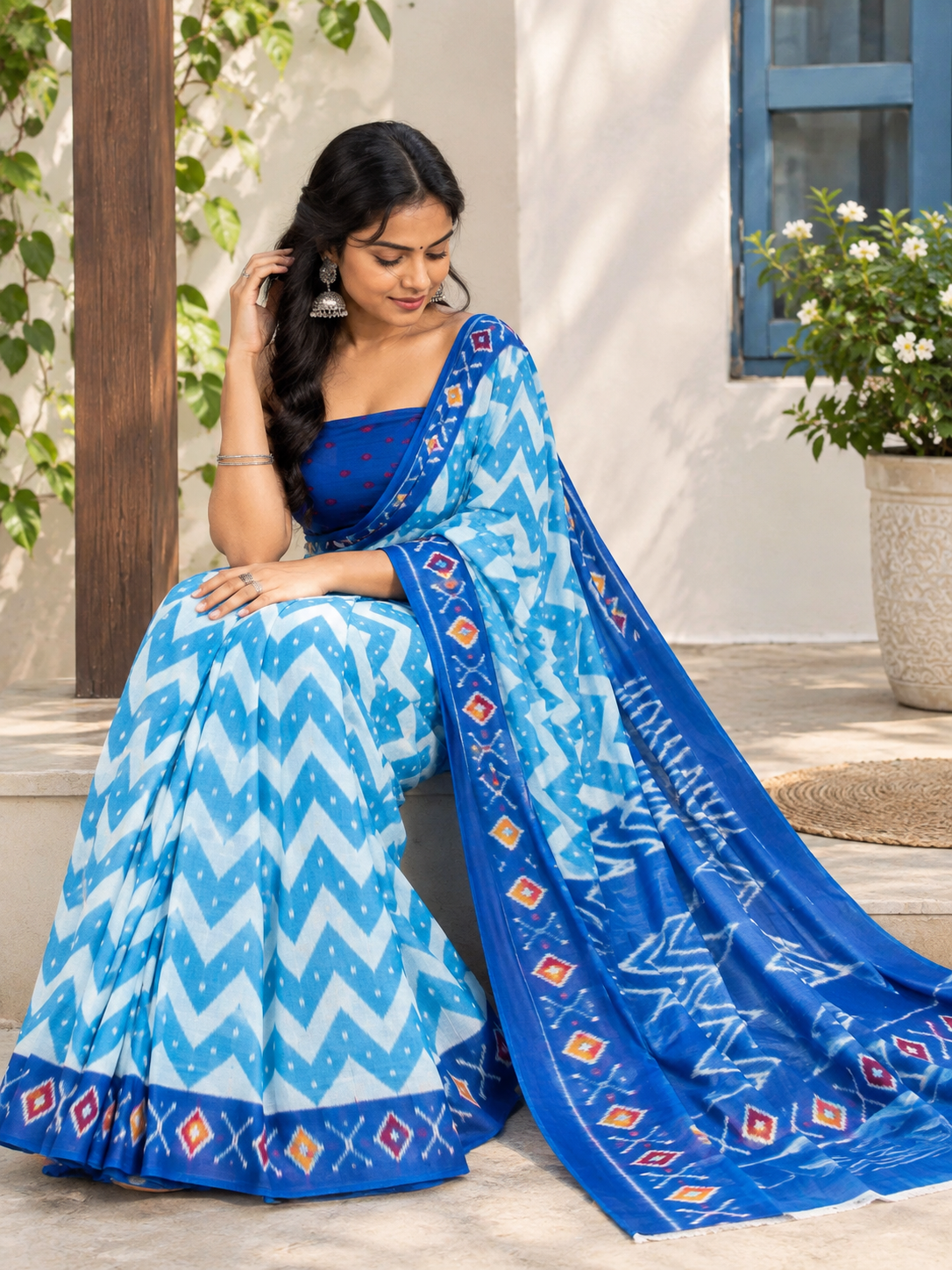 Jaipur Cotton Printed Saree with Unstitched Blouse Piece