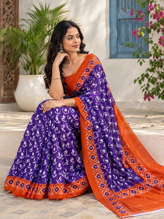 Jaipur Cotton Printed Saree with Unstitched Blouse Piece