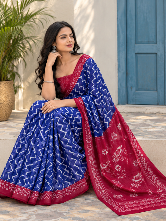 Jaipur Cotton Printed Saree with Unstitched Blouse Piece