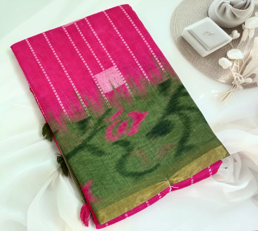 Cotton Linen Printed Saree with Unstitched Blouse Piece