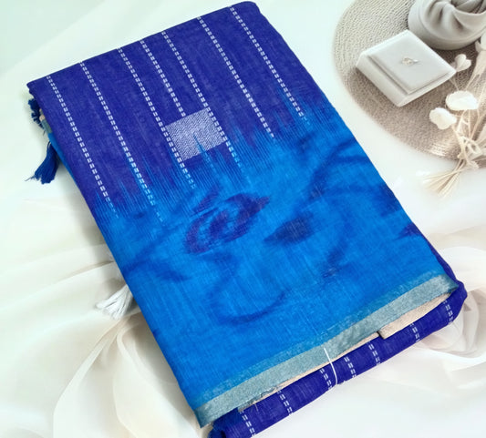 Cotton Linen Printed Saree with Unstitched Blouse Piece