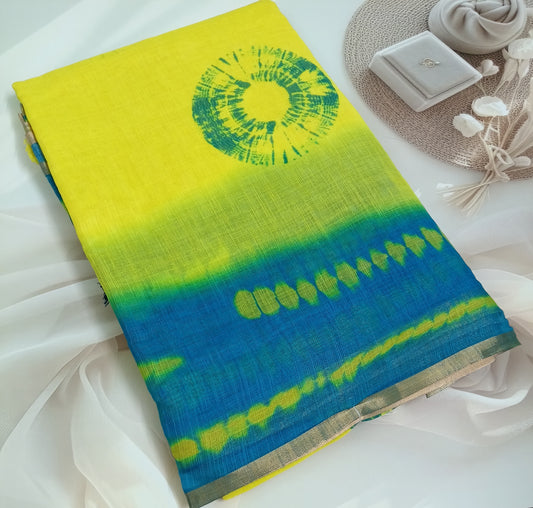 Cotton Linen Printed Saree with Unstitched Blouse Piece