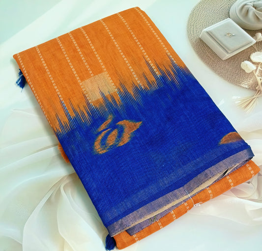 Cotton Linen Printed Saree with Unstitched Blouse Piece