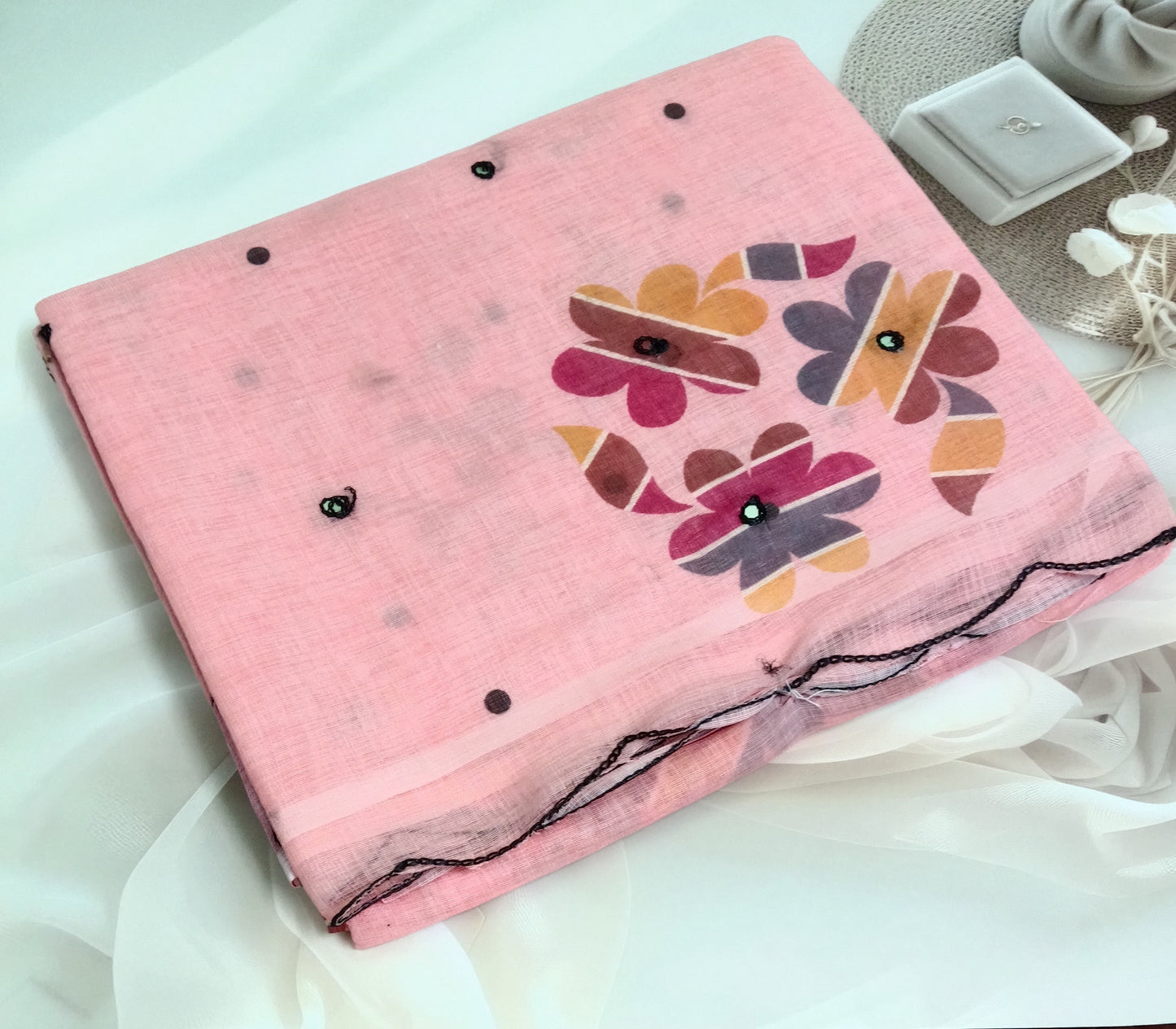 Cotton Linen Printed Saree with Unstitched Blouse Piece