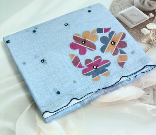 Cotton Linen Printed Saree with Unstitched Blouse Piece