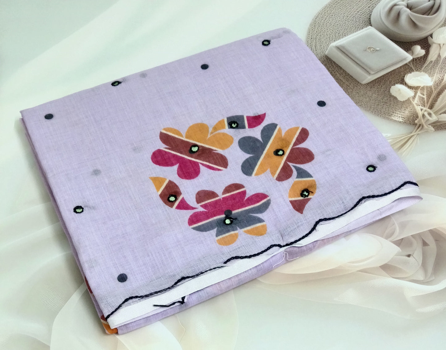Cotton Linen Printed Saree with Unstitched Blouse Piece