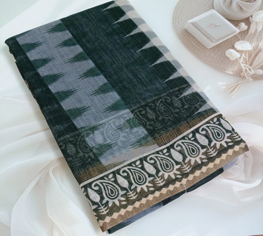Cotton Linen Printed Saree with Unstitched Blouse Piece