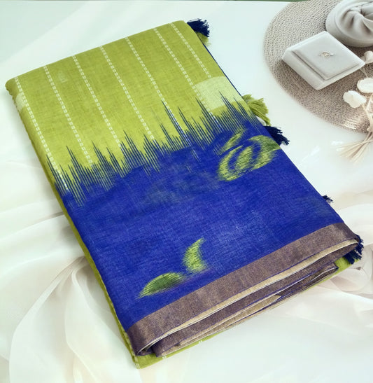 Cotton Linen Printed Saree with Unstitched Blouse Piece