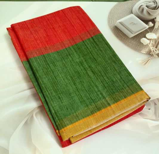 Cotton Linen Printed Saree with Unstitched Blouse Piece