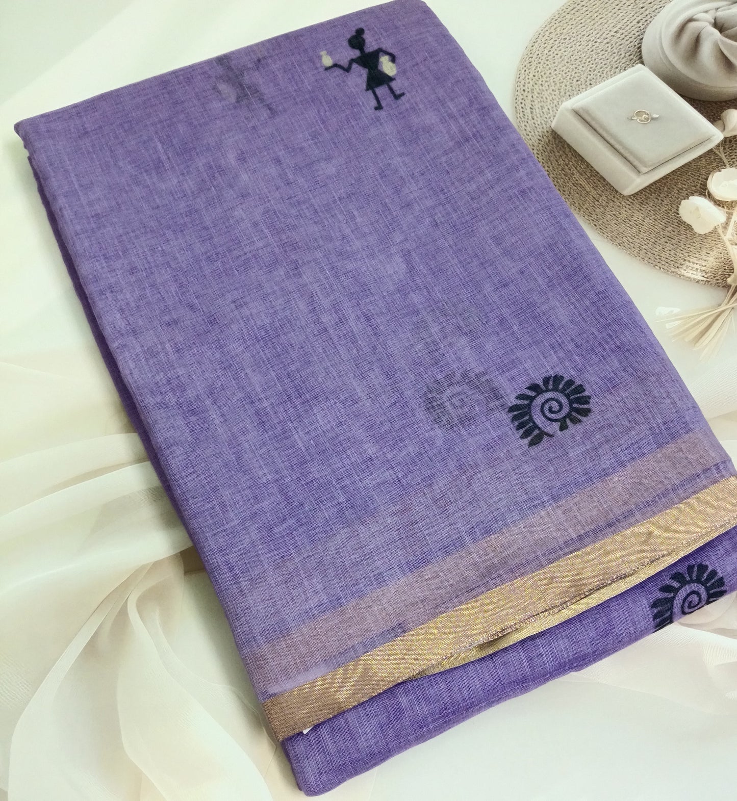 Cotton Linen Printed Saree with Unstitched Blouse Piece