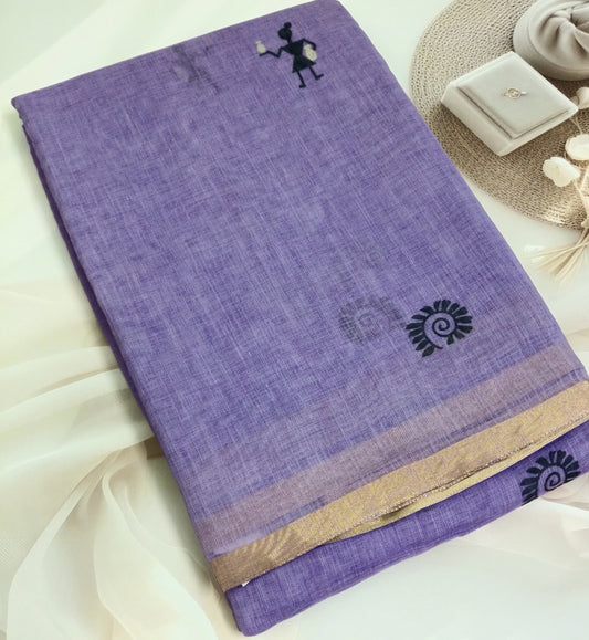 Cotton Linen Printed Saree with Unstitched Blouse Piece