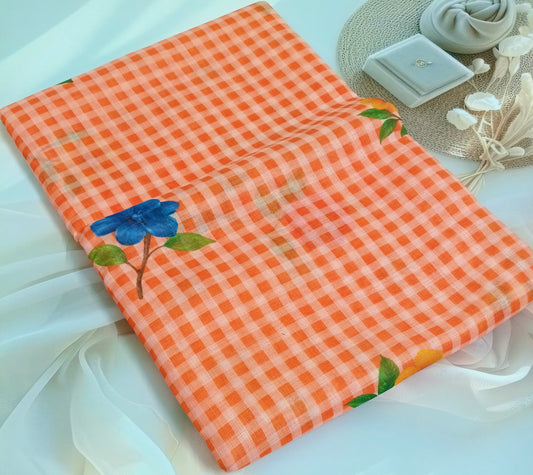 Cotton Linen Printed Saree with Unstitched Blouse Piece