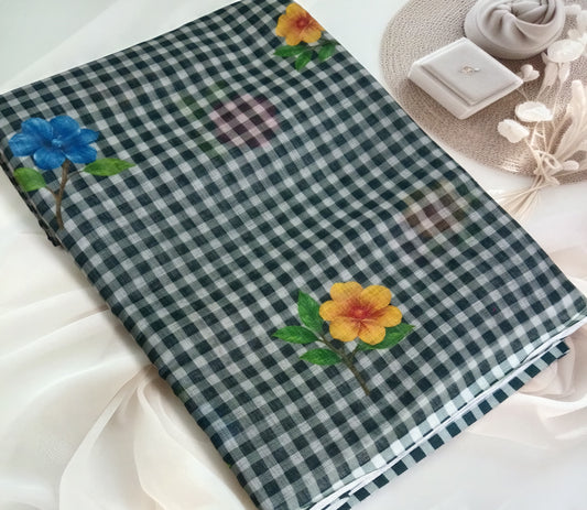 Cotton Linen Printed Saree with Unstitched Blouse Piece