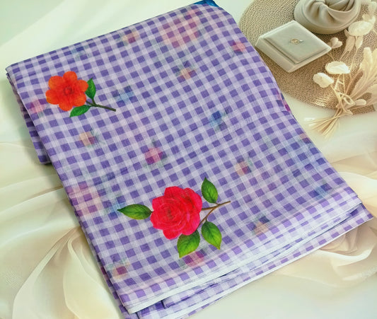 Cotton Linen Printed Saree with Unstitched Blouse Piece