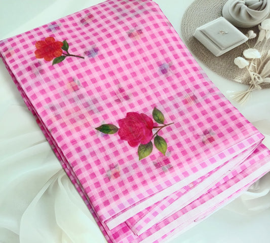 Cotton Linen Printed Saree with Unstitched Blouse Piece