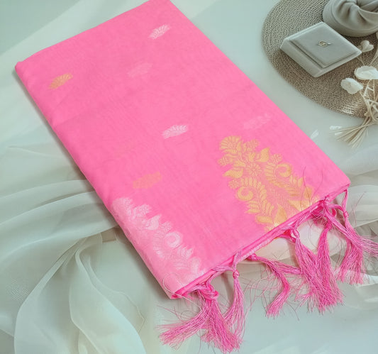 Cotton Linen Printed Saree with Unstitched Blouse Piece