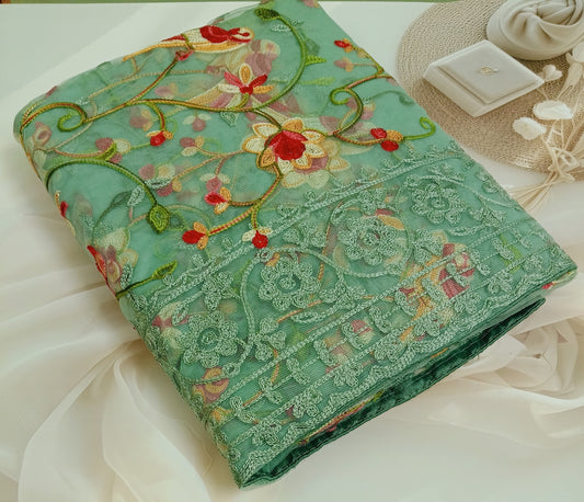 Fancy Net Embroidered Saree with Unstitched Blouse Piece