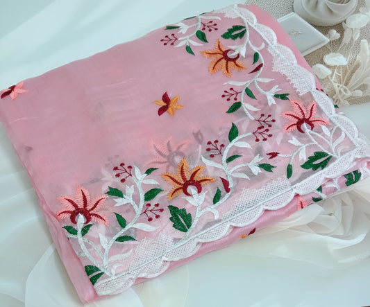 Organza Embroidery Saree with Unstitched Blouse Piece