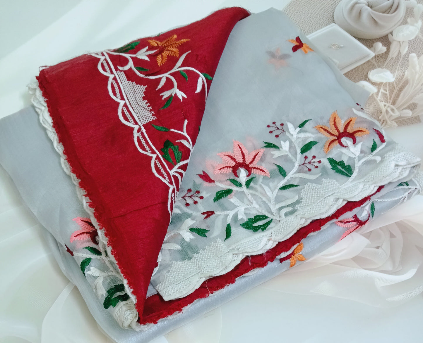 Organza Embroidery Saree with Unstitched Blouse Piece