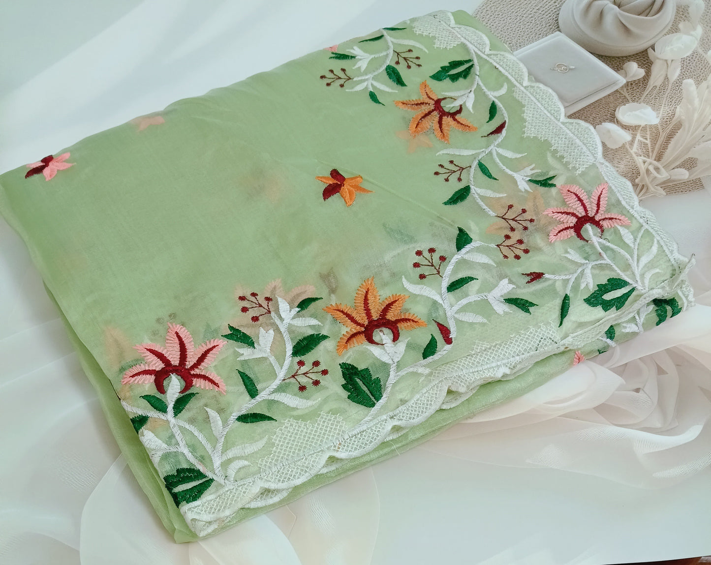 Organza Embroidery Saree with Unstitched Blouse Piece