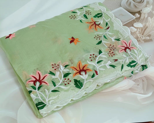 Organza Embroidery Saree with Unstitched Blouse Piece