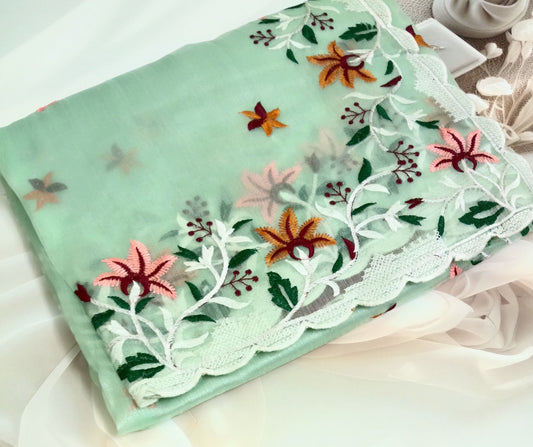 Organza Embroidery Saree with Unstitched Blouse Piece