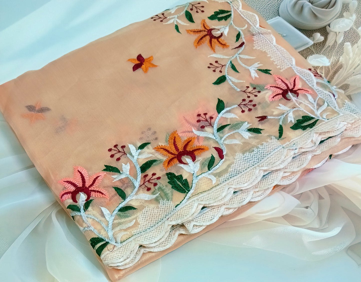 Organza Embroidery Saree with Unstitched Blouse Piece