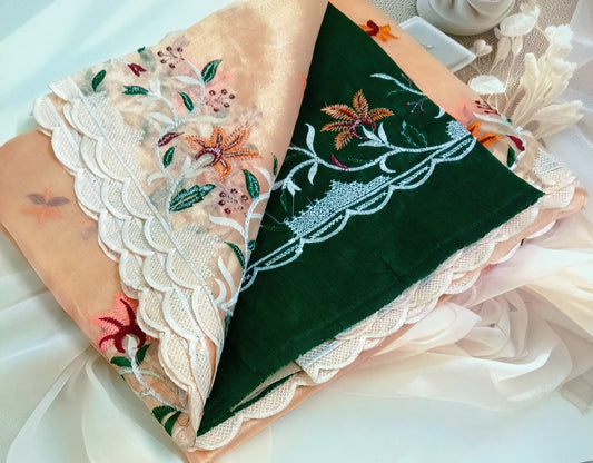 Organza Embroidery Saree with Unstitched Blouse Piece