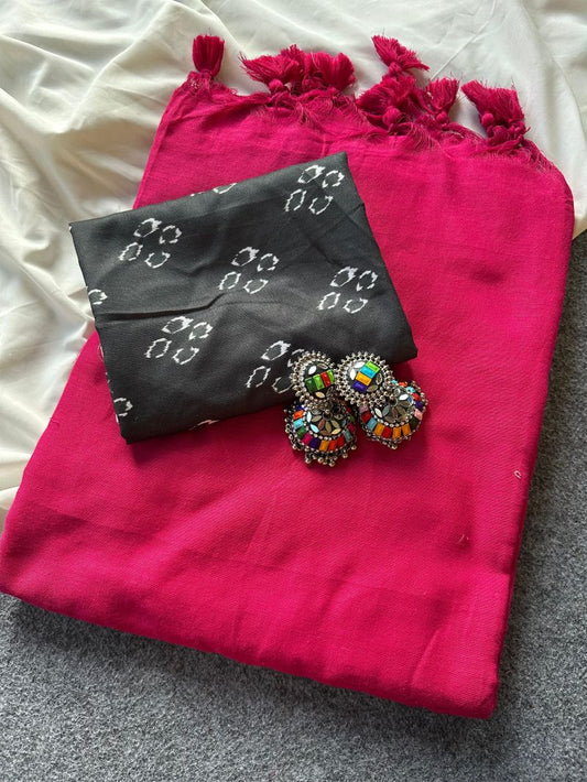 Khadi Cotton Saree with Unstitched Blouse Piece